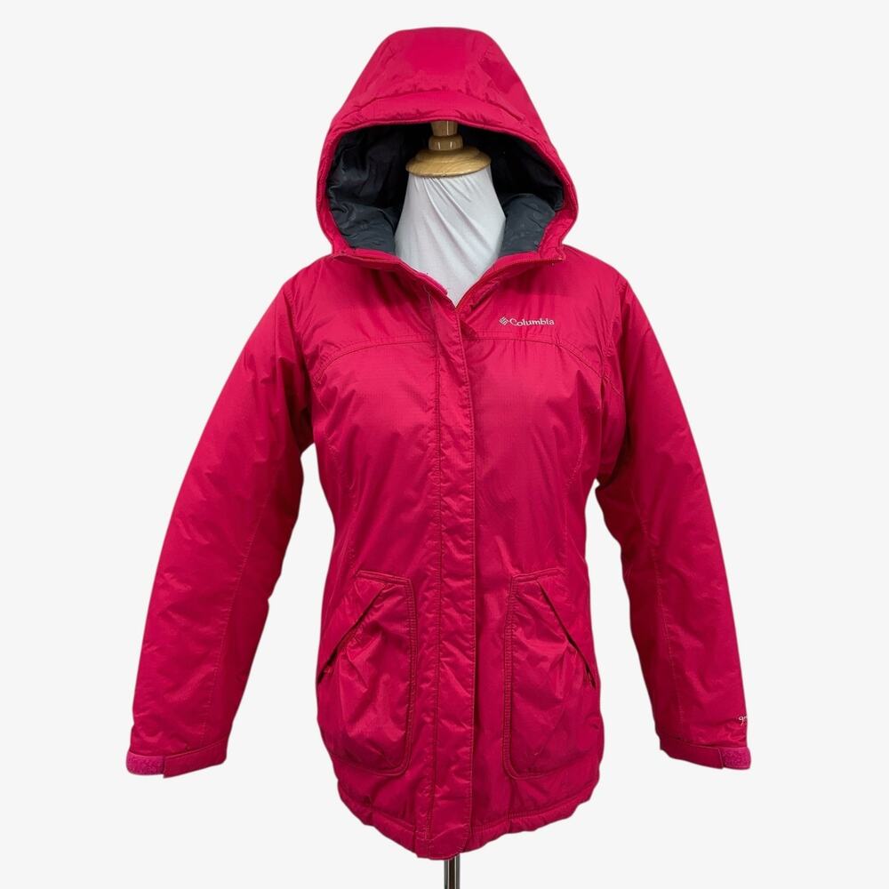 Columbia Jacket Girls L Large Hot Pink Omni Shield Rain Full Zip Hooded Puffer